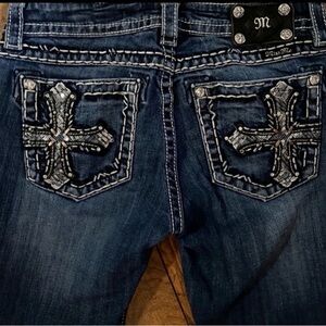 Gorgeous Miss Me Signature Boot Cross Embellished Jeans With 32” Inseam